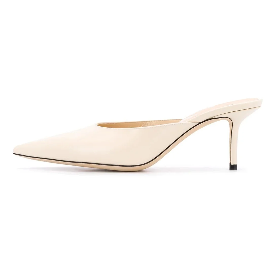 Ivory Pointed Toe Stiletto Heel Simple Mule Shoes for Women