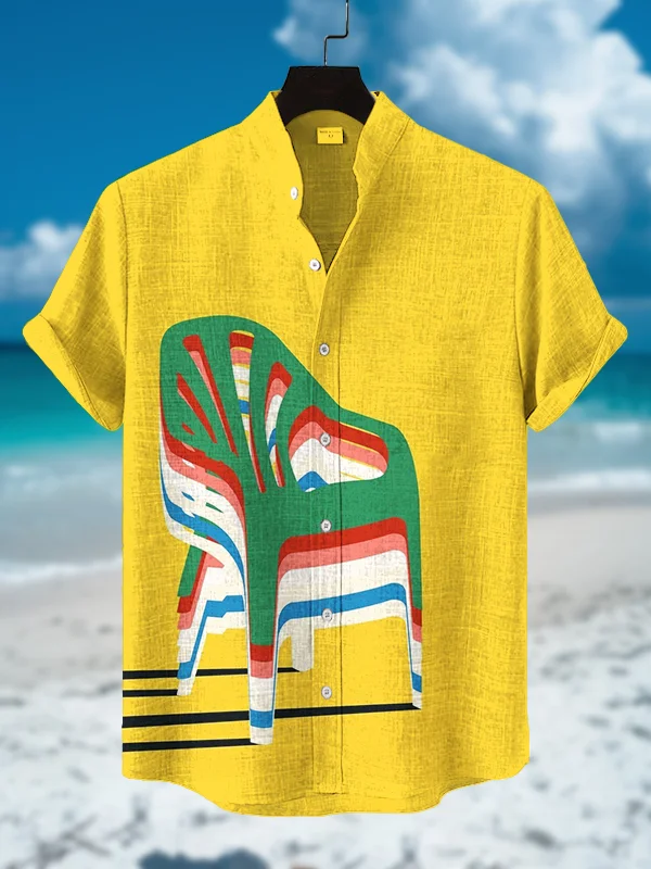 Men's Beach Colorful Plastic Chairs Print Short Sleeve Shirt