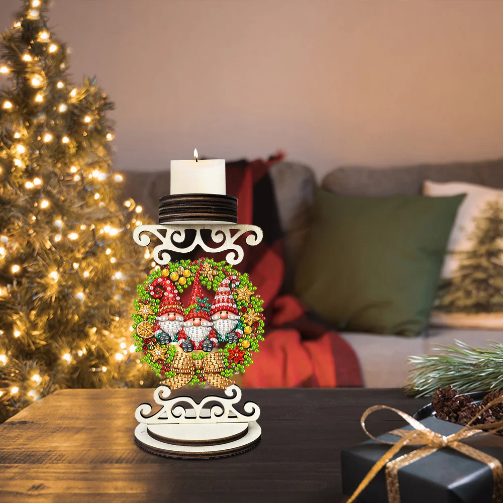 5D DIY Wooden Special Shaped Christmas Gnome Diamond Handmade Candle Holder