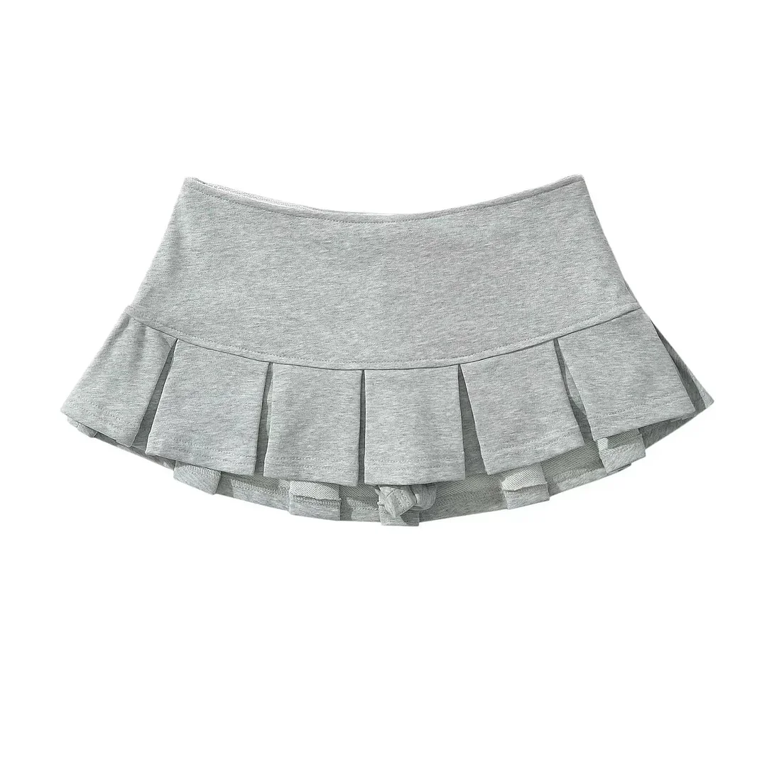 Tlbang Summer 2024 Y2K Gray Side Zipper Pleated Mini Skrit Women Sexy Low Waist Short Skater Skirts