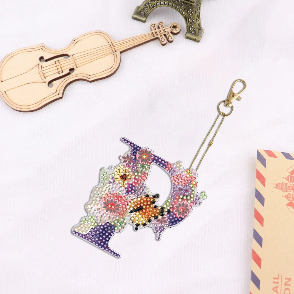 DIY P Diamond Art Key Rings Lettter Keychain Supplies Gift for Kids(Double Sided)