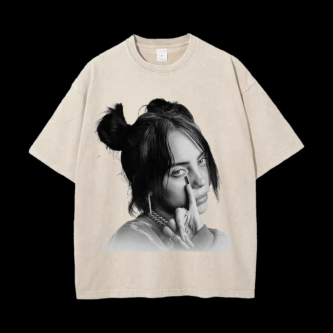 Character Portrait Printed Men's Washed T-Shirt