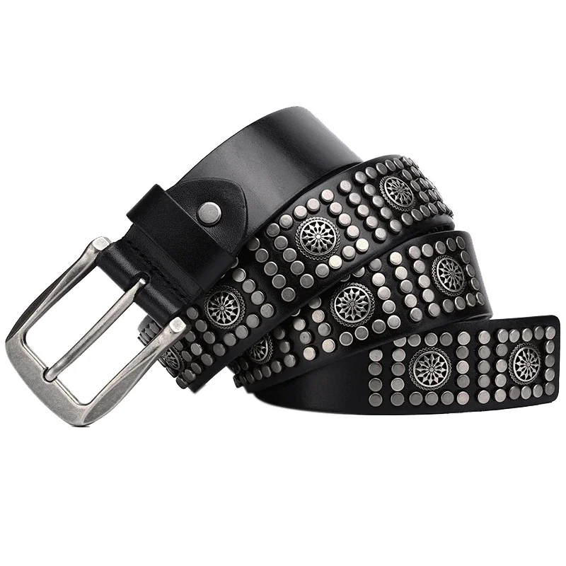 Western Style New Rivet Punk Men Women Pin Buckle Belt High Quality Genuine Leather Personality Belt Luxury Gift for Men Women Hip Hop Belt