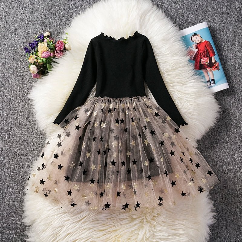 Baby Girls Long Sleeves Dress Sequins Star Party Princess Dress Children's Casual Clothing Winter Daily Clothes Vestido Infantil