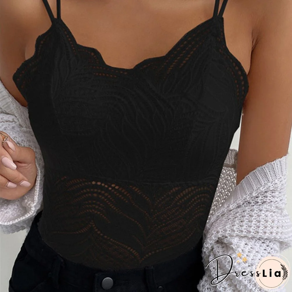 New Arrival Summer Fashion Women's Sexy V-Neck Spaghetti Strips Sleeveless Lace Vest Tops Solid Color Slim Fit Tank Top Plus Size