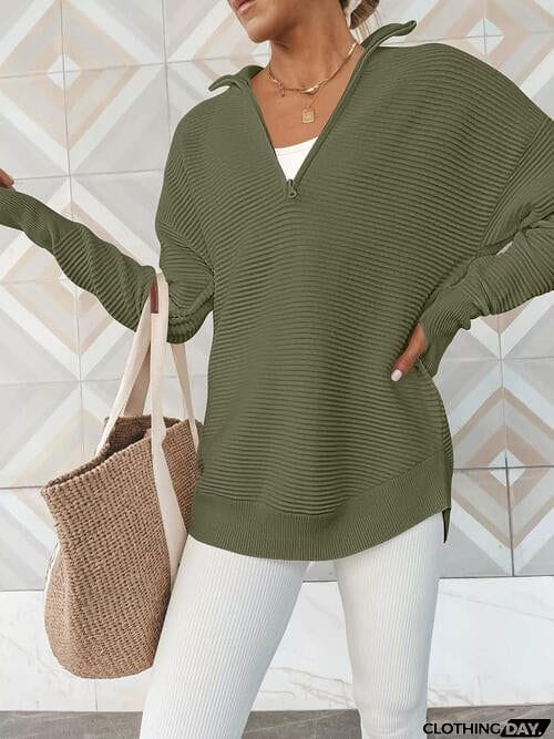 Half Zip Long Sleeve Knit Top