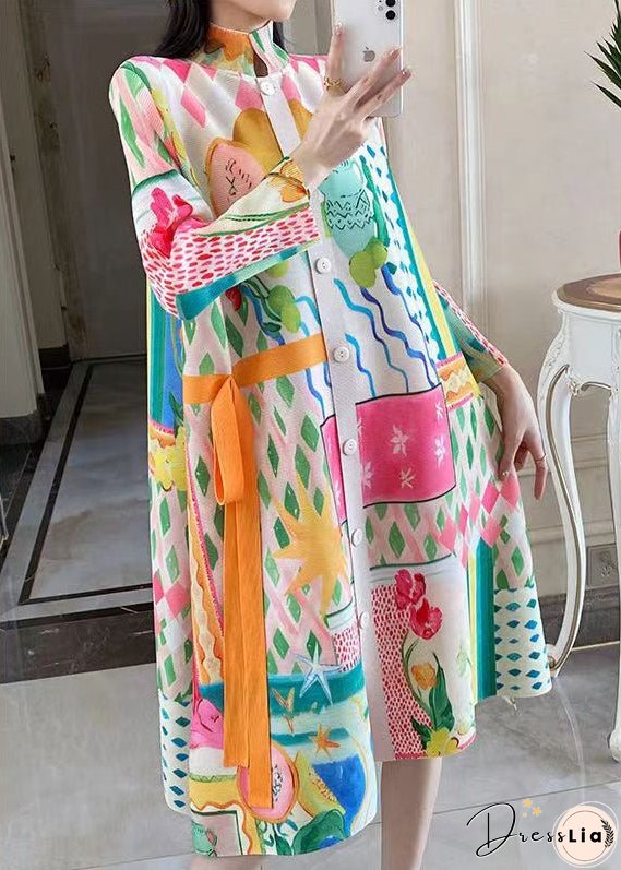 Loose Colorblock Button Print Cotton Shirts Dresses Long Sleeve