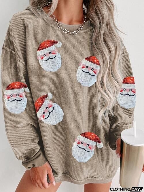 Sequin Santa Patch Ribbed Sweatshirt