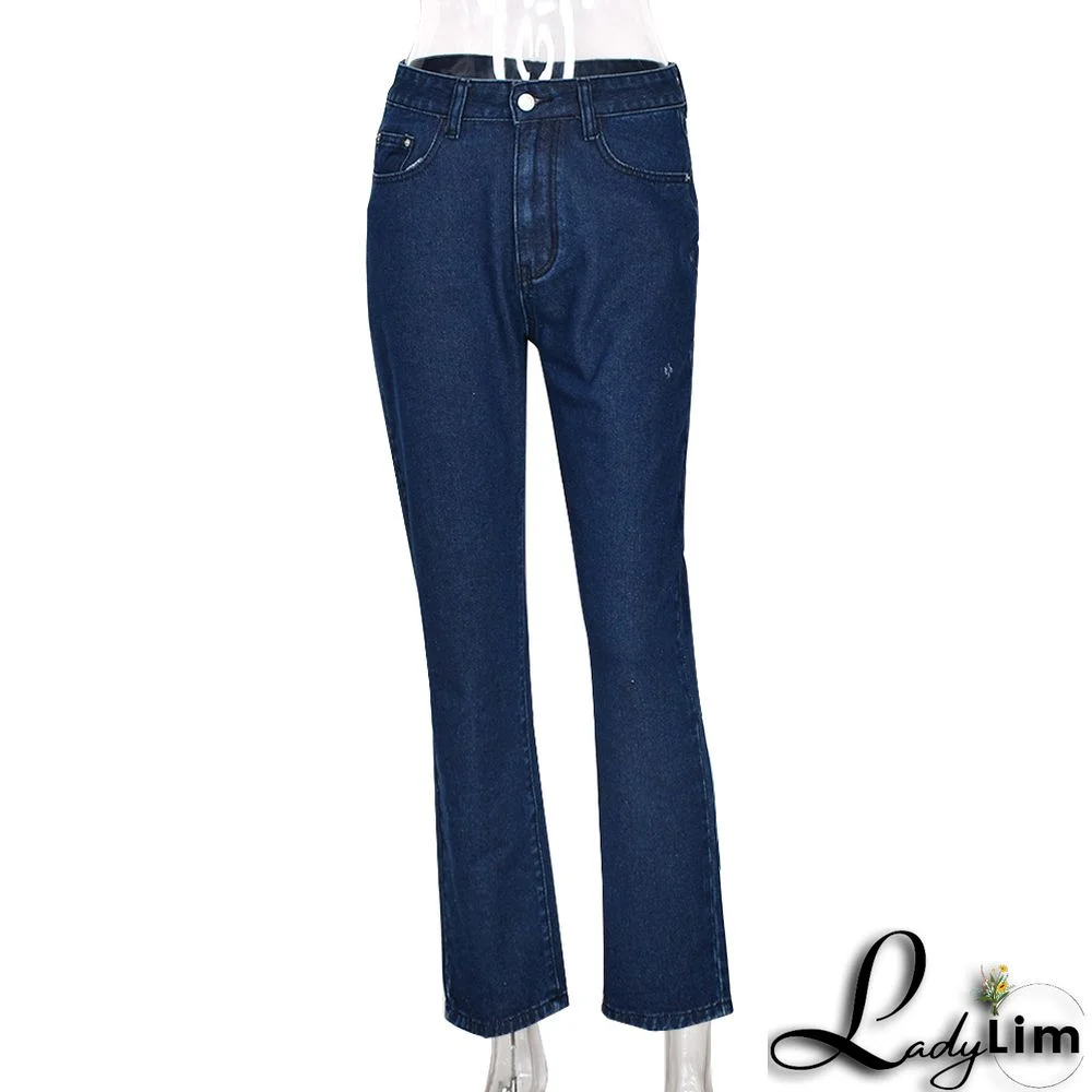 New Sexy Washed Print Personalized Straight Jeans