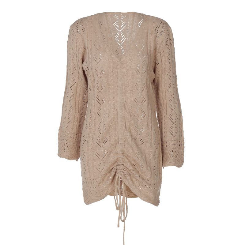 Ootddress Hollow Out V-Neck Knitted Dress Long Sleeve Drawstring Ruched Flod Knit Sexy Bodycon Dresses Women Summer 2025 Vestidos 9 Ootddress Hollow Out V-Neck Knitted Dress Long Sleeve Drawstring Ruched Flod Knit Sexy Bodycon Dresses Women Summer 2025 Vestidos