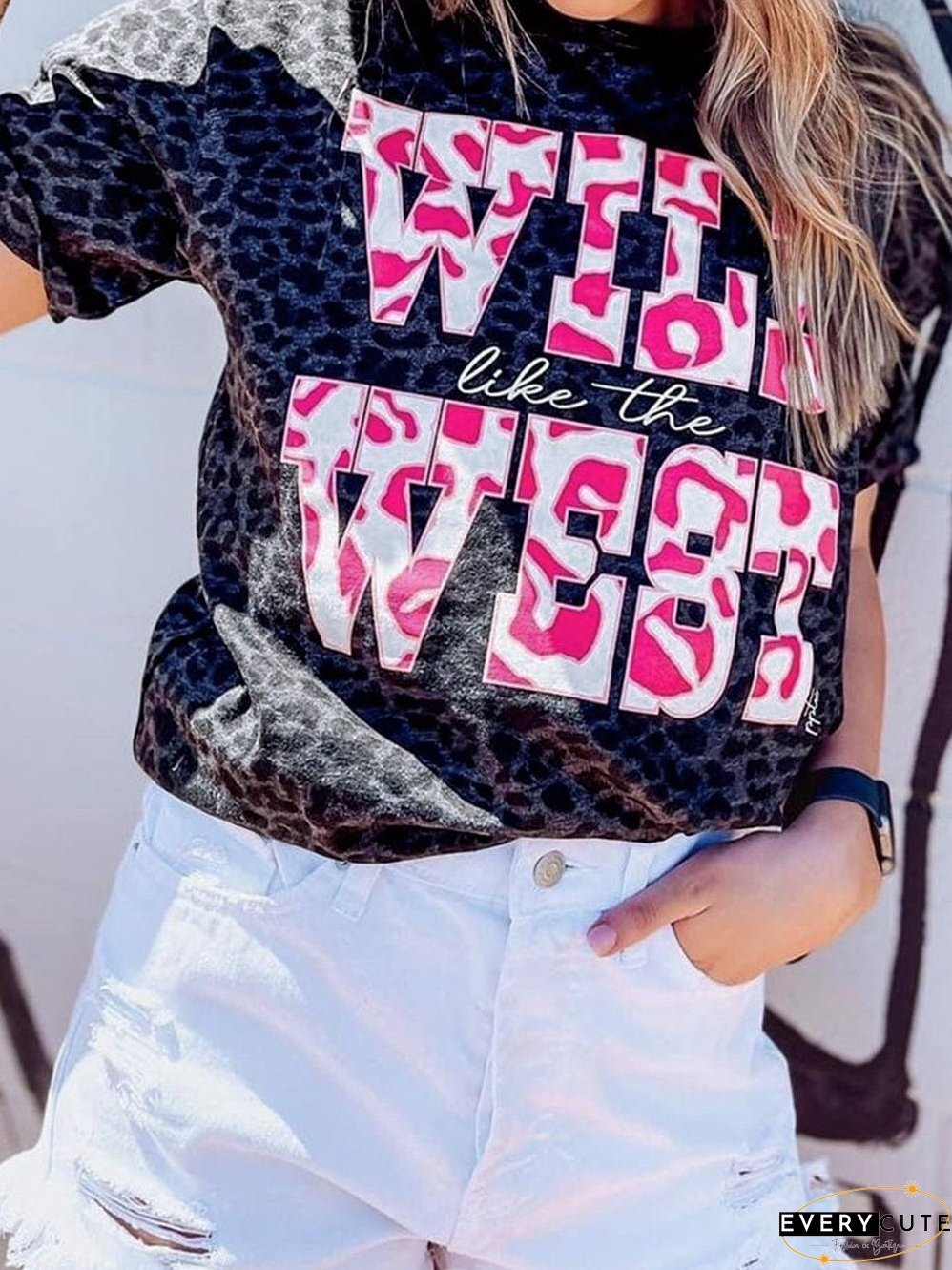 Wild West Leopard Print Graphic Tee in Smoke Gray