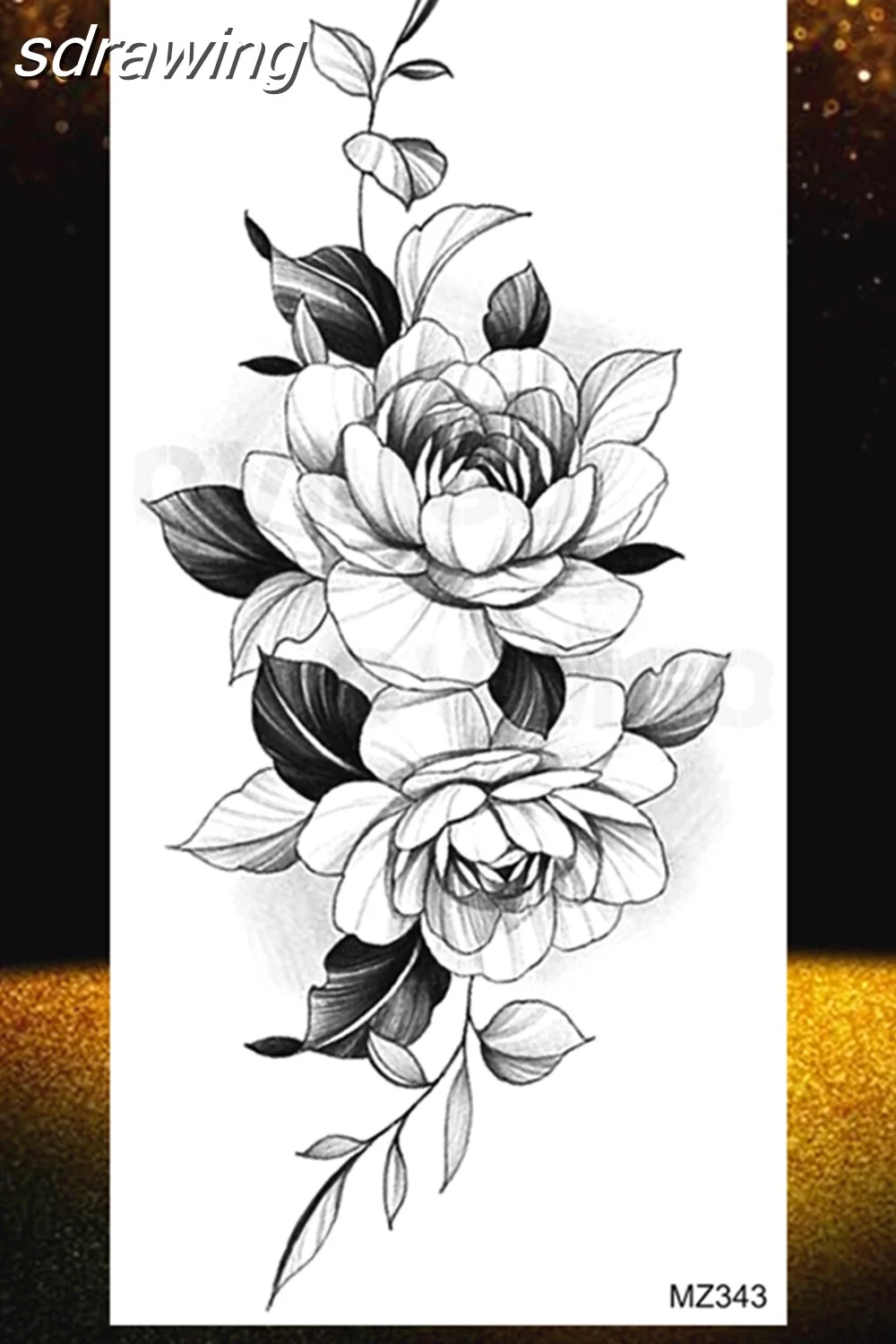  Black Rose Flower Temporary Tattoos Fake Waterproof Tatoo Body Art Arm Leg Floral Peony Bloosom Tattoo Stickers Makeup 928-0