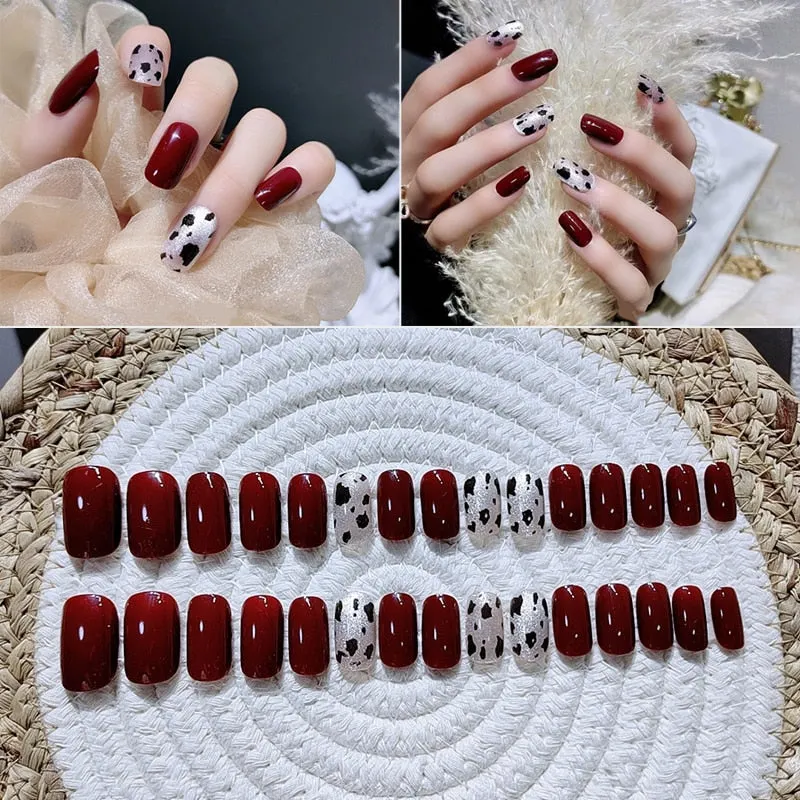 24pcs nail press ons Girl Fake Naisl with glue nail art Purple Star Moon Rhinestone Designs Short Full Artificial ネイルチップ-Nail Inspo