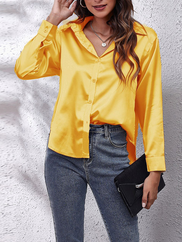 Solid Color Loose Long Sleeves Lapel Blouses GINGER-M