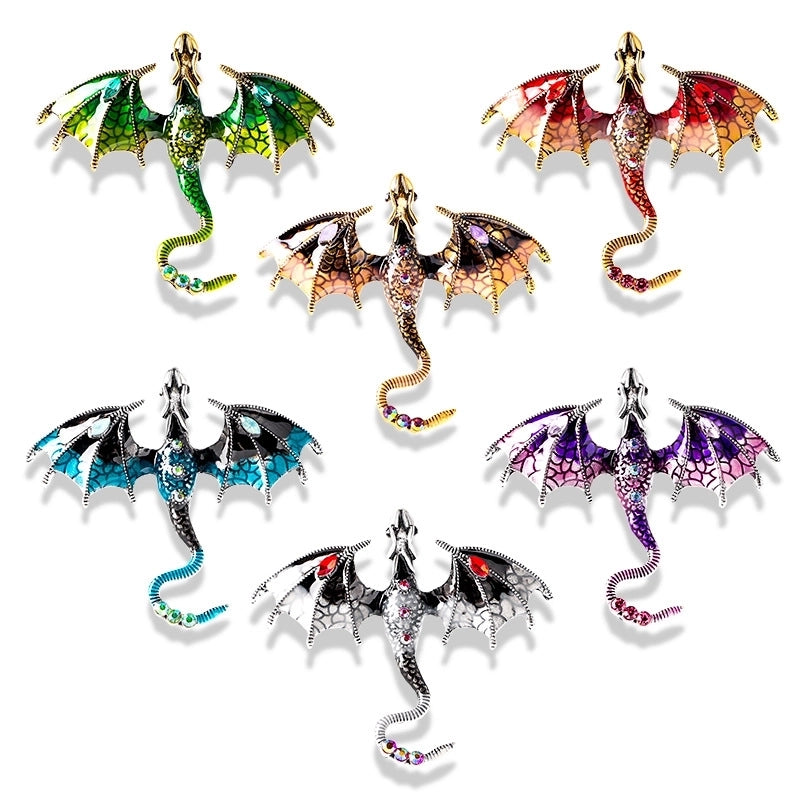Retro Pin Animal Dragon Alloy Enamel Rhinestones Unisex Brooches
