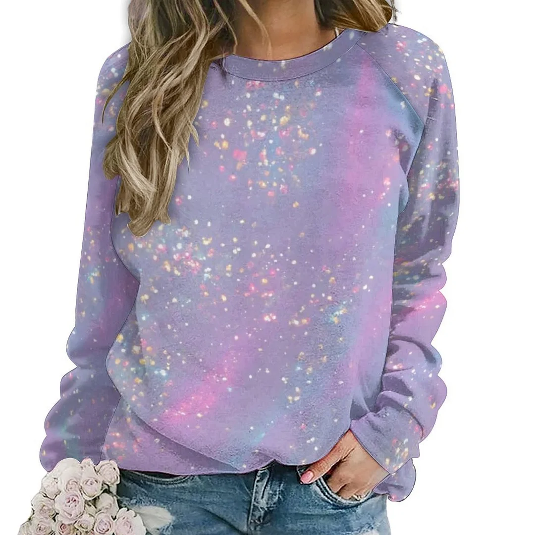 Printed Long Sleeve Casual Sweatshirt for  Women and Men Unisex Pattern Glitter, Pink, Blue