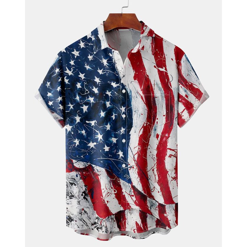 Men's American Flag Beach Short Sleeve Shirt