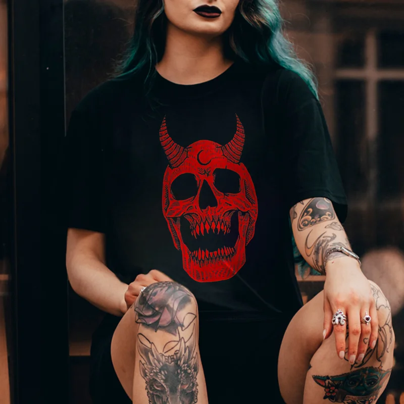 Devil Skull Printed Women's T-shirt -  