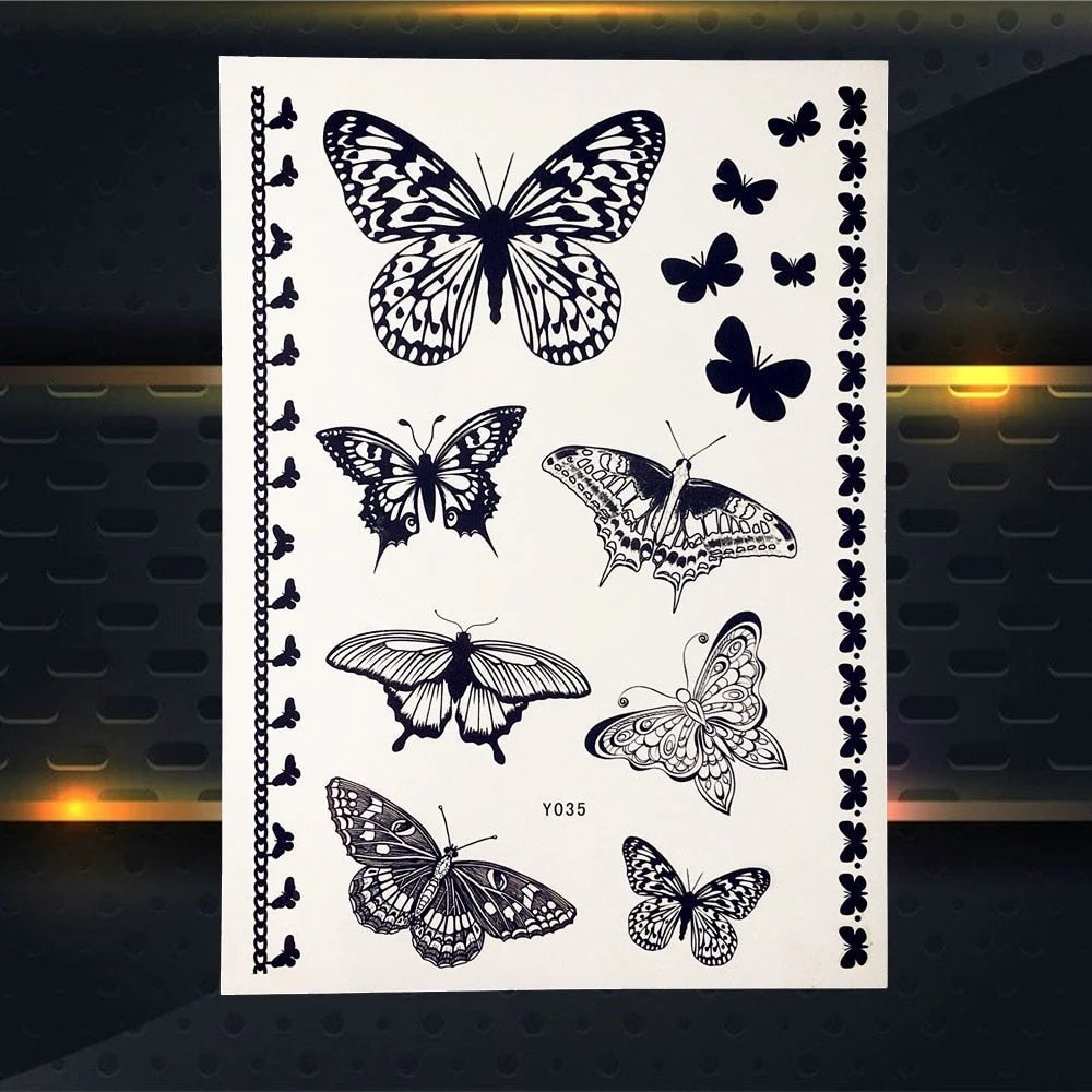 1PC Women Wedding Henna Flash Temporary Tattoo Sticker Black Elephant Ganesha Design Waterproof Fake Tattoo Elephant Chain PBJ18