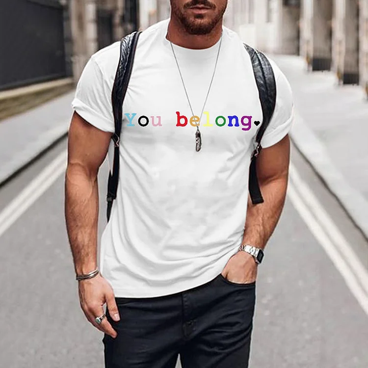 BrosWear You Belong Print Casual T-Shirt