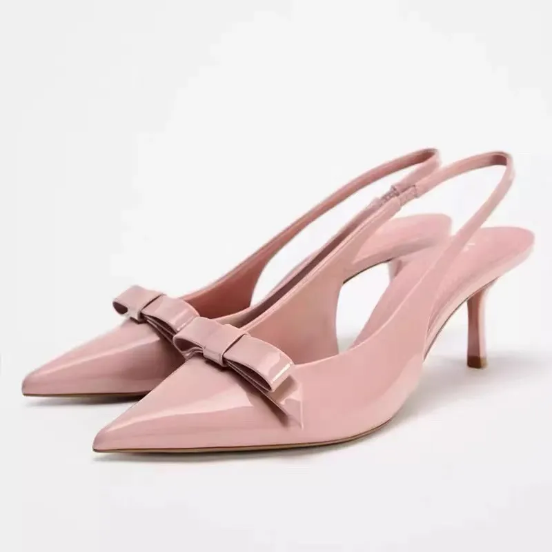 Breakj Breakj Moonlight! Temperamental Bow White Back Empty Sandals Women Spring 2025 Korean Version Of Daily Commute Fine Heel Single Shoe Tips
