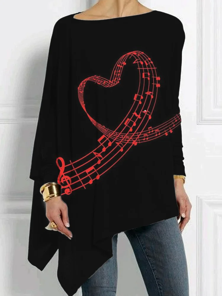 Music Notes Heart Bat Sleeve T Shirt