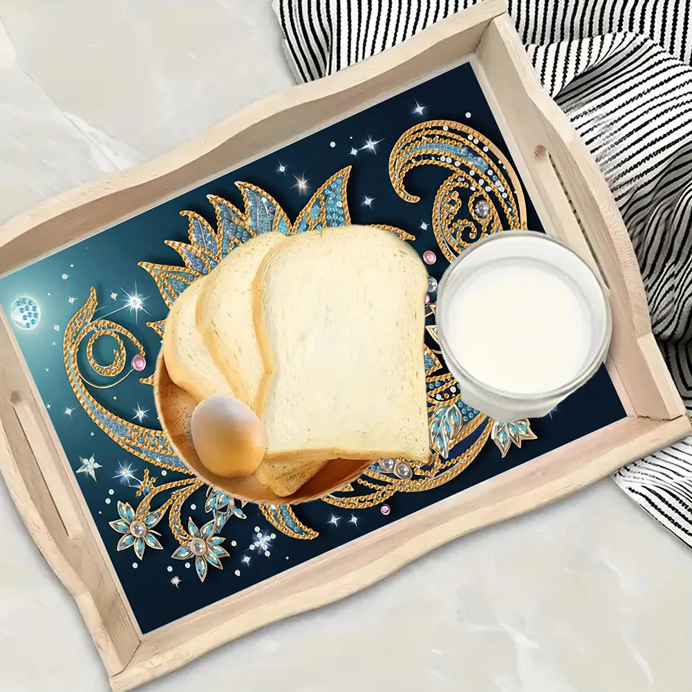 Wooden Decorative Flowers 5D DIY Diamond Painting Tray Art Craft with Handle