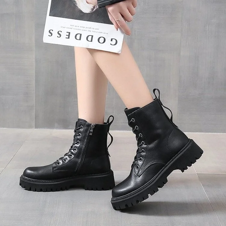 Women's boots autumn winter high Combat boots women Platform women Lace Up Woman Shoes Winter Biker Ankle Women's military Boots