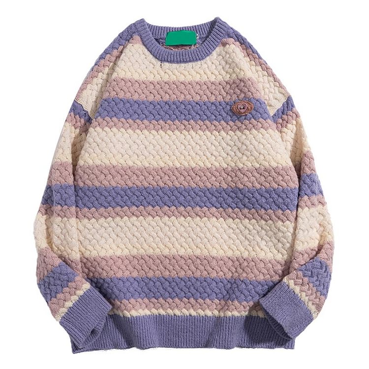Fashion Colorblock Stripe Loose Sweater - Modakawa