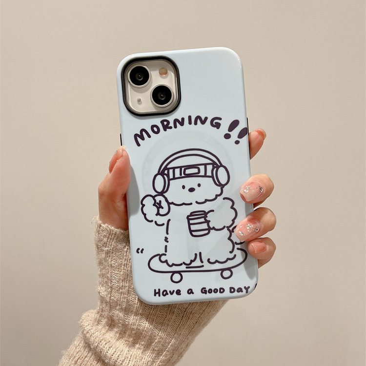 Kawaii Skateboard Bear Magnetic Card Holder Phone Case