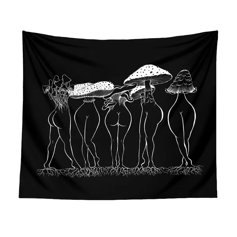 Mushroom woman Tapestry Black and White Wall Hanging Bedroom Aesthetic Dorm Wall Carpet Boho Decor Home Decoration Wall poster