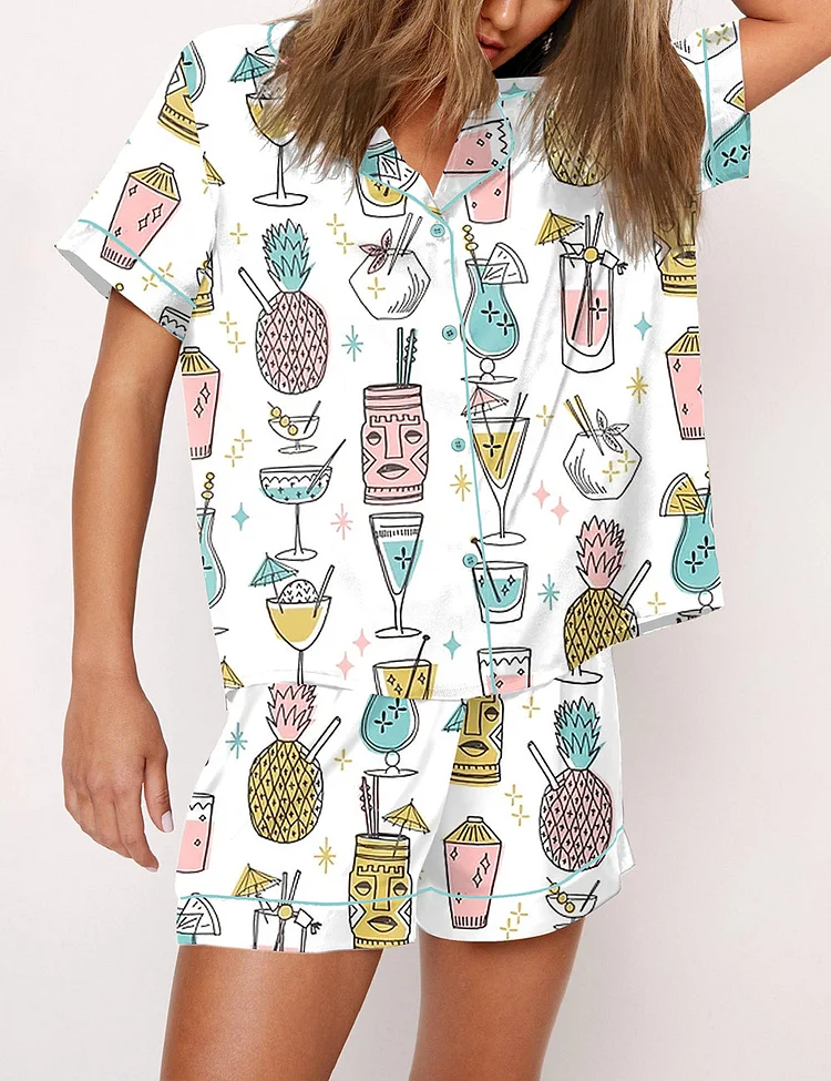 Tropical Cocktails Hawaiian Drinks Pajama Set