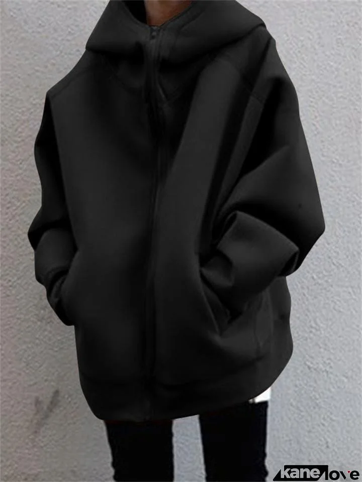 Casual Fashion Street Style Zipper Hooded Plush Hoodies For Women