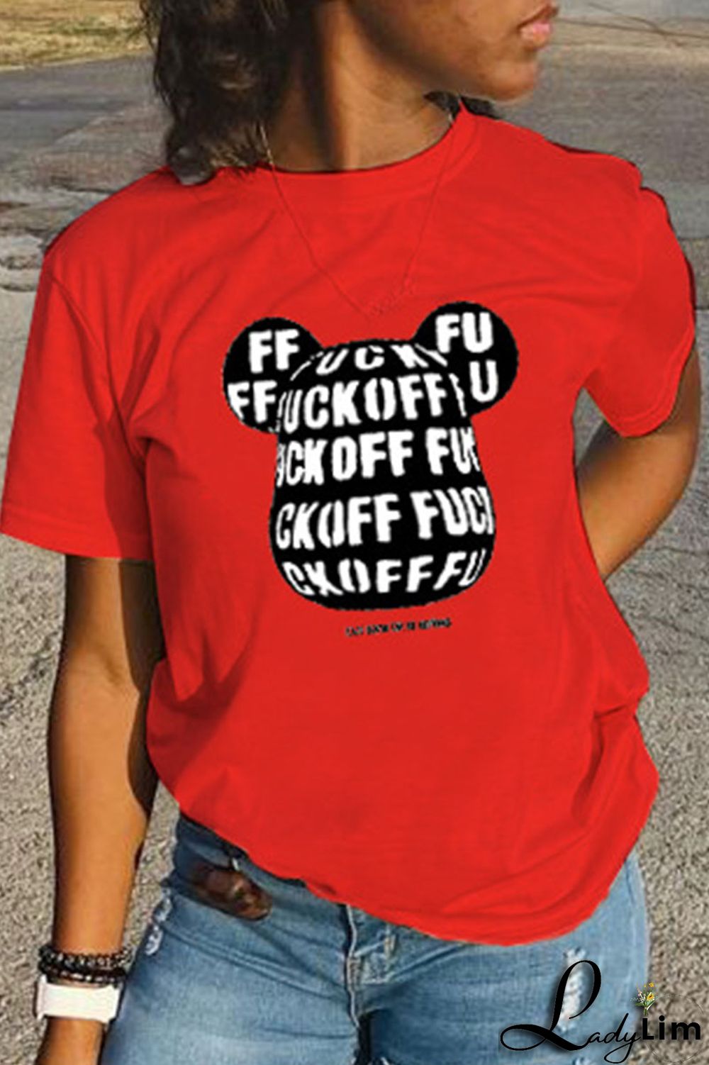 Orange Fashion Casual Cartoon Print Basic O Neck T-Shirts