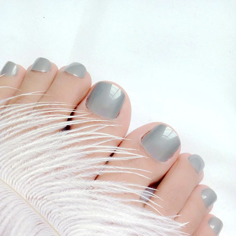 28Pcs Bright Black Artificial False Toe Nails With Jelly Glue Press On Fake Toenail DIY Foot Nail Art Manicure Tips-Nail Inspo