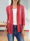 Vibrant V-Neck Crochet Cardigan - Elegant 3/4 Sleeve Mesh Slim Fit, Breathable, Casual, Comfortable, Women's Fashion Clothing for Daily Wear