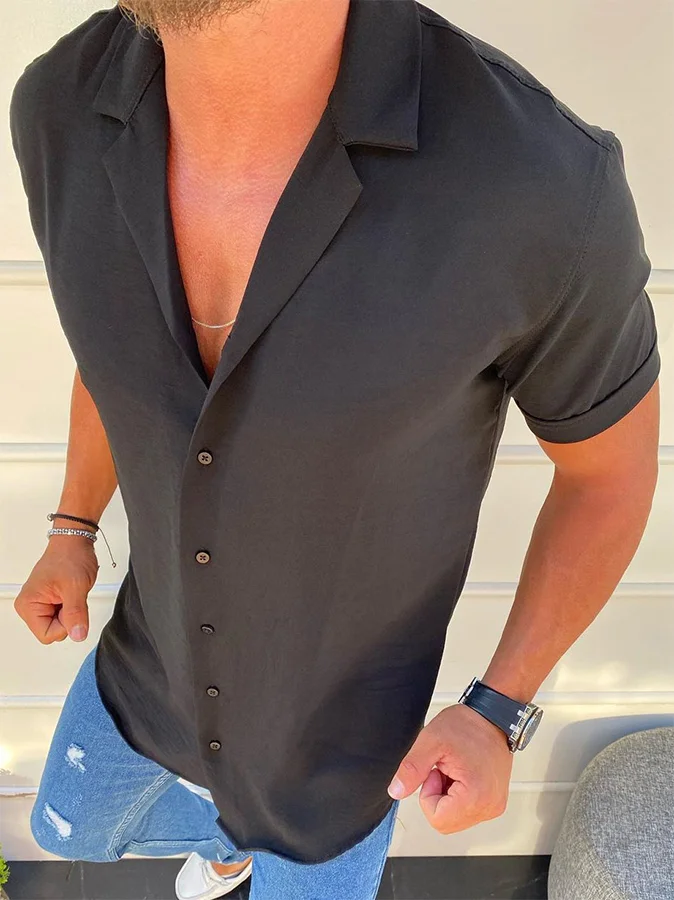 Men’s Casual Solid Black Cotton Shirts