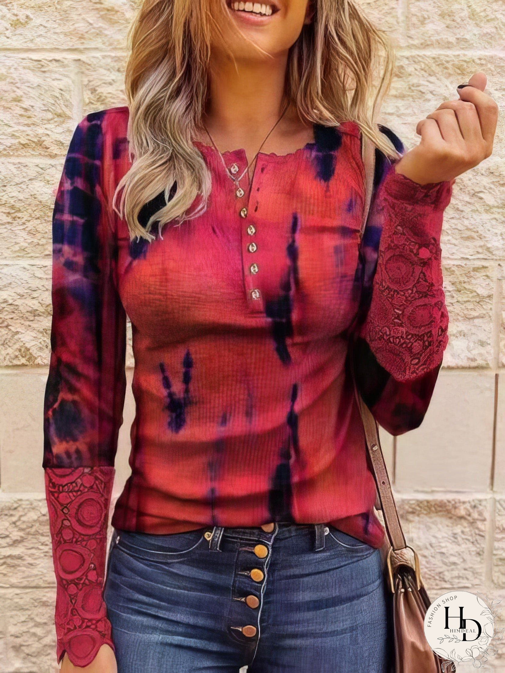 Casual Stitching Button Long Sleeve T-shirt