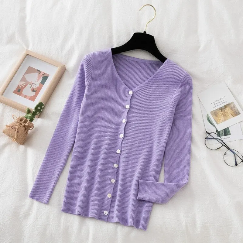 Women Casual Front Buttons Knitted Cardigan Long Sleeve Sexy V neck Solid High Street Warm Pullover 2021 Winter New Fashion Tops