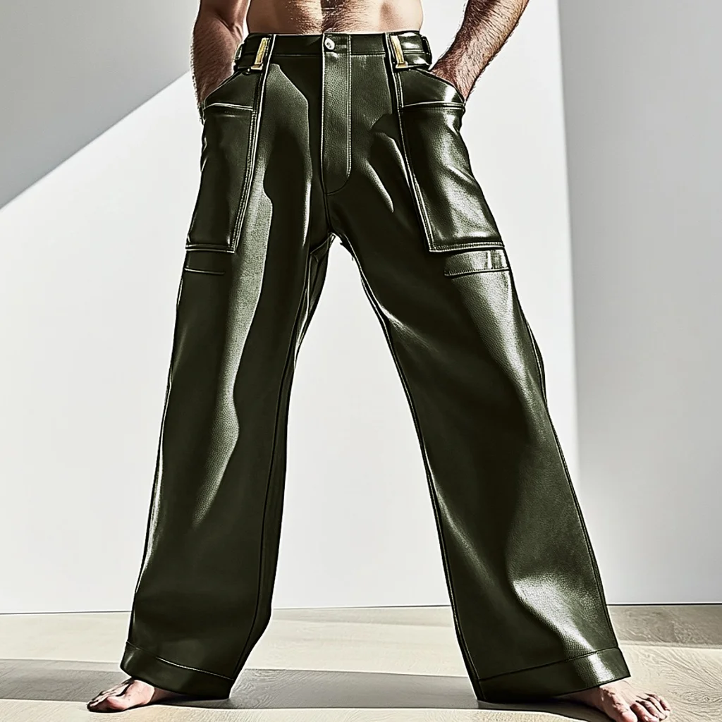Men's Leather Loose Casual Work Trousers-inspireuse
