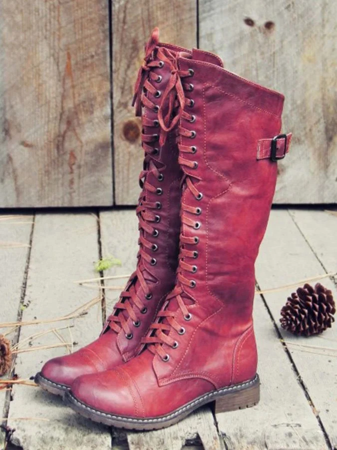 Vintage Solid Fork Lace-Up Rider Boots