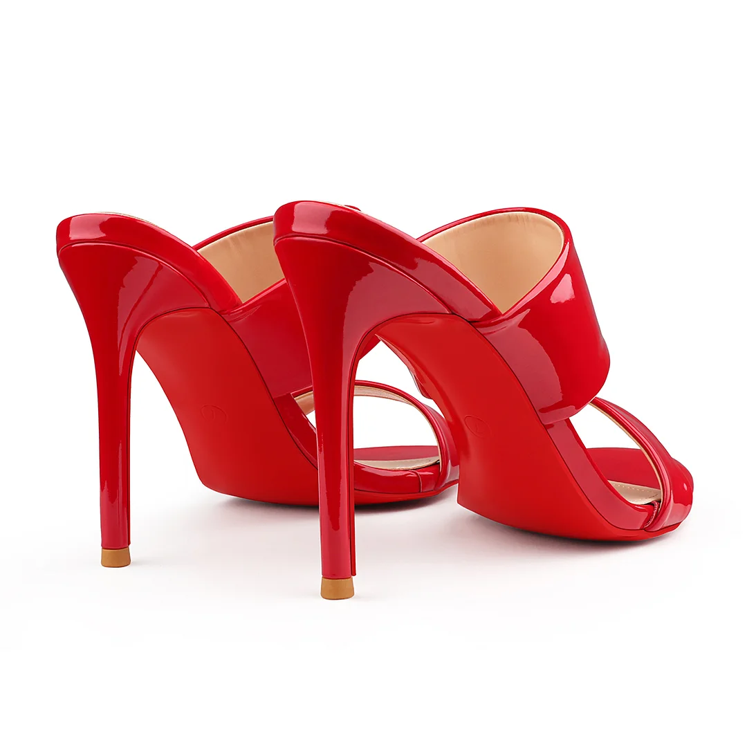 100mm Women's Sandals Red BottomPatent Heels Slip on Stilettos-MERUMOTE