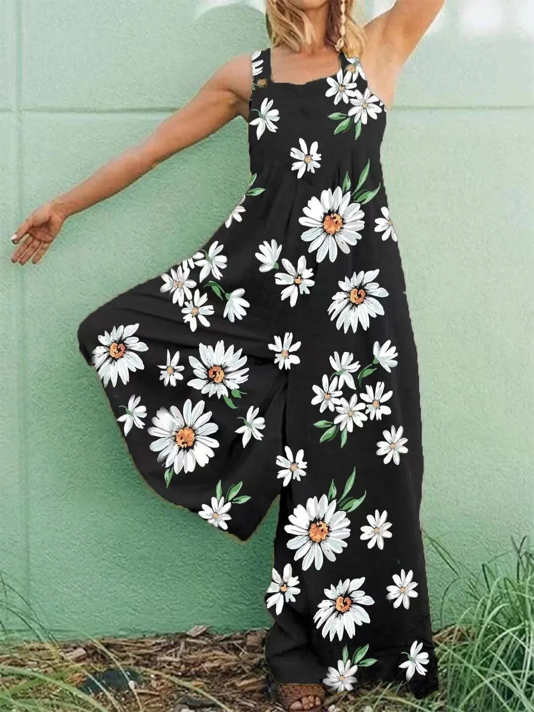 Black Floral Jumpsuit Overalls
