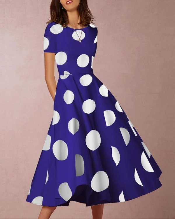 Sexy Round Neck Short Sleeve Polka Dot Print Dress