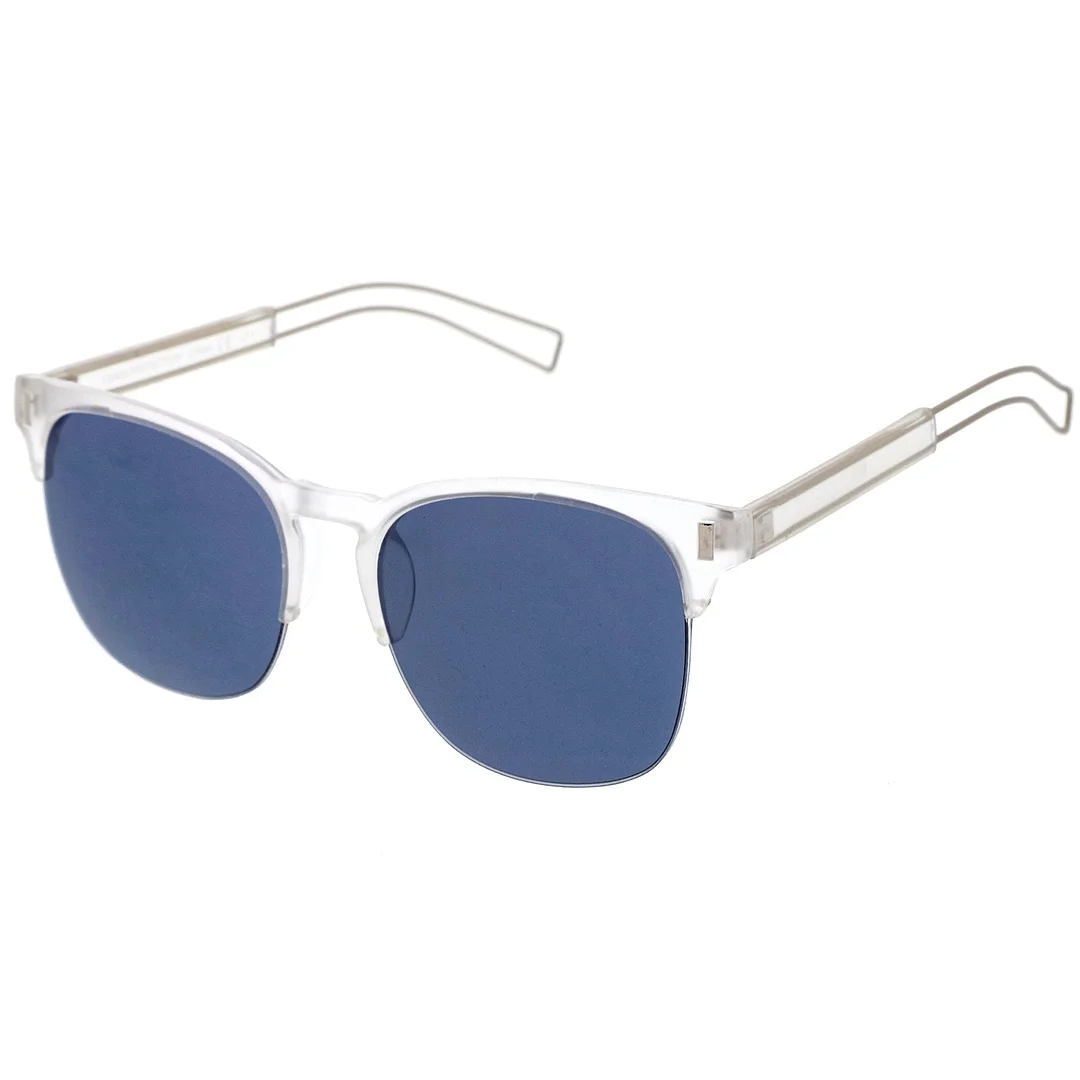 Semi Rimless Wire Hook Temples Square Lens Horn Rimmed glasses 56mm