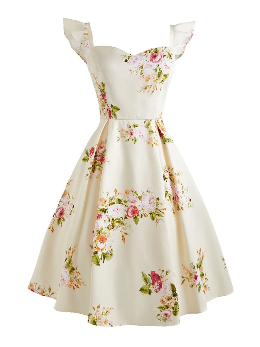 1950s Vintage Dress Playful Ruffled Print Dress