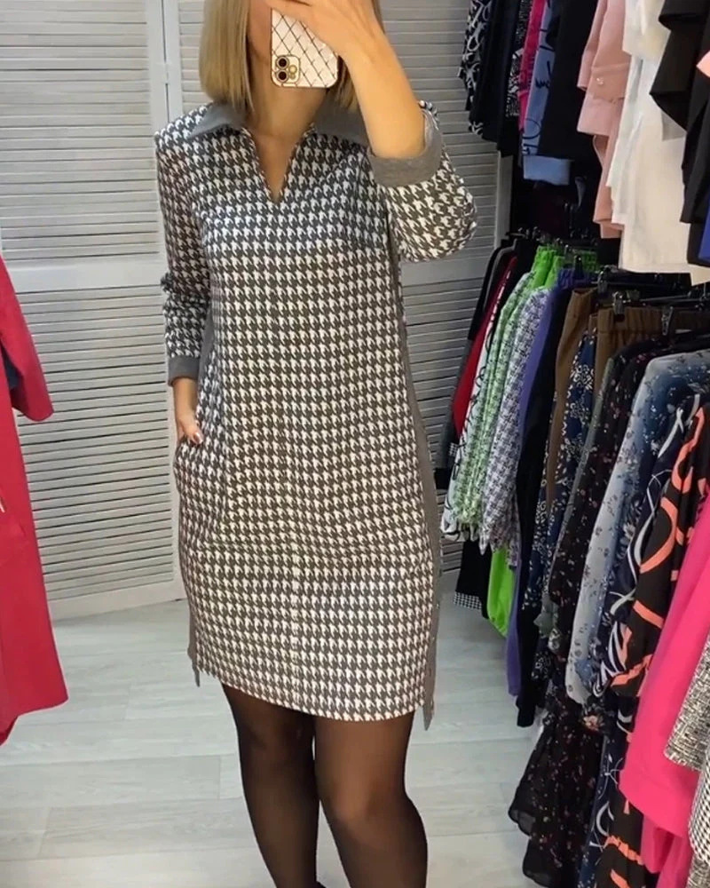 Mature Women Floral Print Slim Fit V-neck Dress