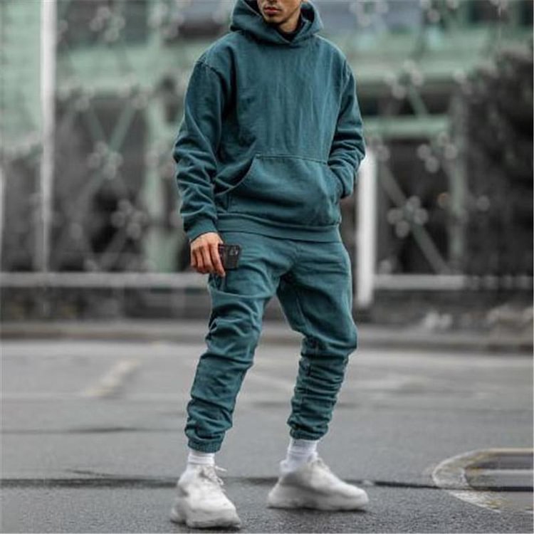 Solid color hooded sports suit
