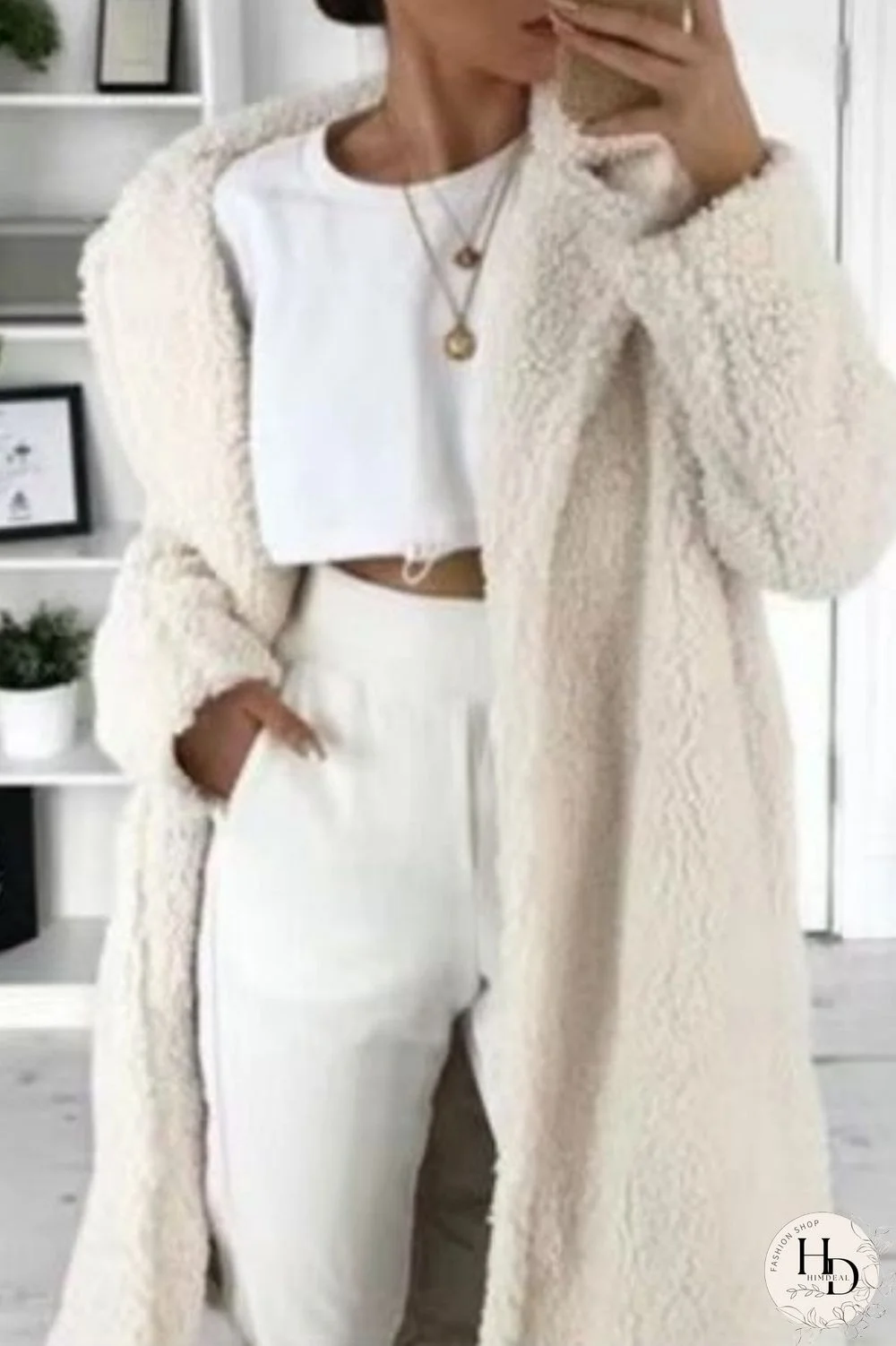 White Casual Solid Cardigan Turndown Collar Outerwear