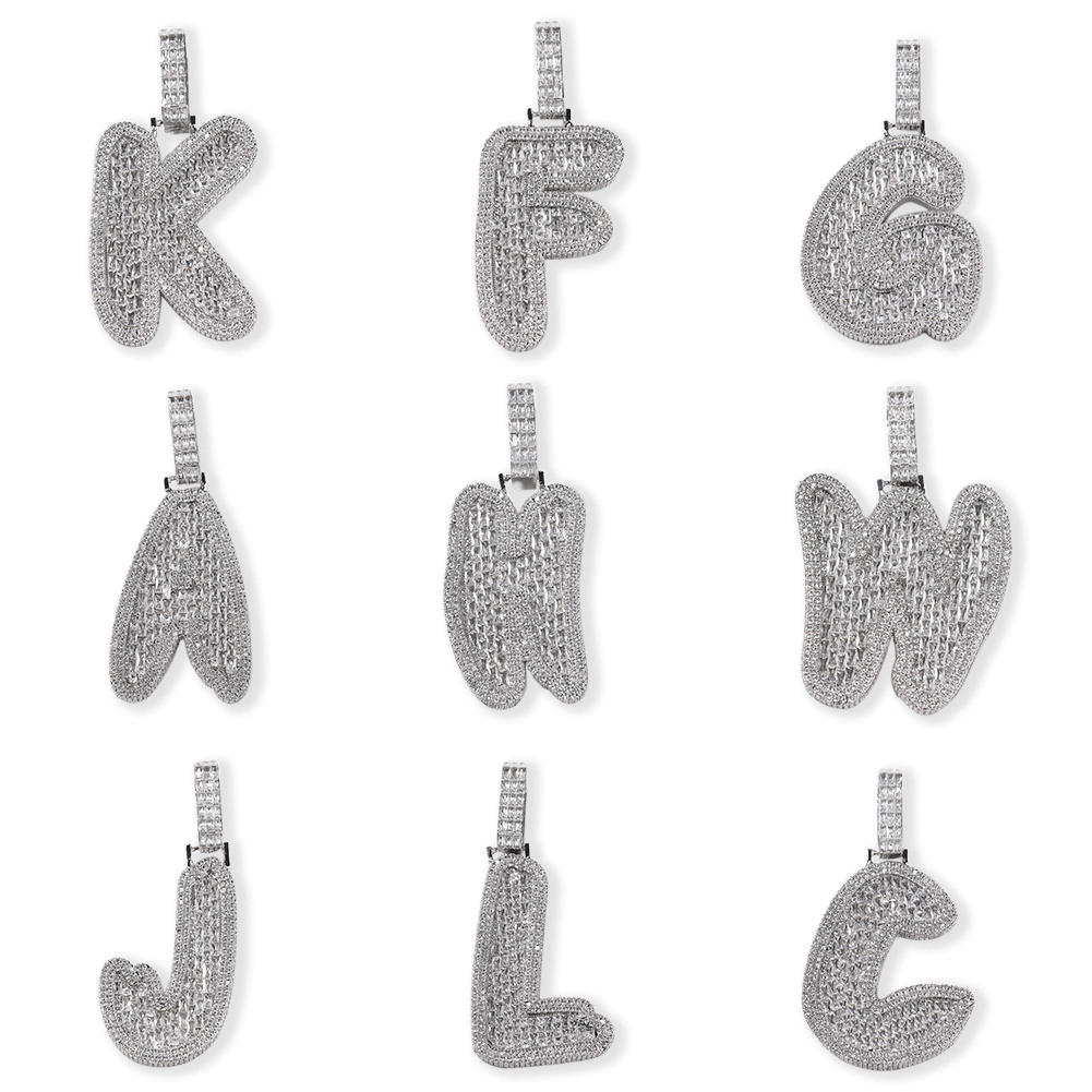 Single Letter Pendant Initial Letter A-Z Iced Out Cubic Zirconia Charm Necklace-VESSFUL